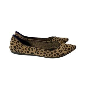 Rothy's Sz 8.5 The Point Leopard Print Flats NO INSOLES Pointed Toe Knit Comfort